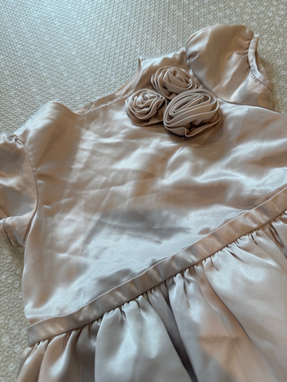 Janie and Jack Blush Pink Satin Flowered Bubble Dress - Picture 2 of 4